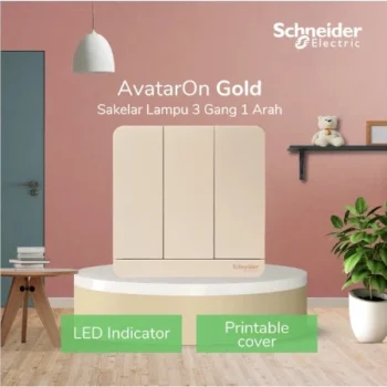 Schneider Electric AvatarOn Saklar Lampu Gold 3 Gang 1 Arah - E8333L1LED_WG_G3