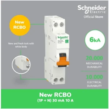 Schneider RCBO, Domae, 1P + N, 10 A, C Curve, 30 mA, type AC, 6000 ADOMD01610