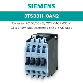 Kontaktor Contactor 3TS3 AC 50/60 HZ, 220V AC3 400V 25A 11KW, 1NO+1NC size 1