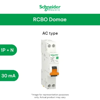 Schneider RCBO, Domae, 1P + N, 25 A, C Curve, 30 mA, type AC, 6000 A
