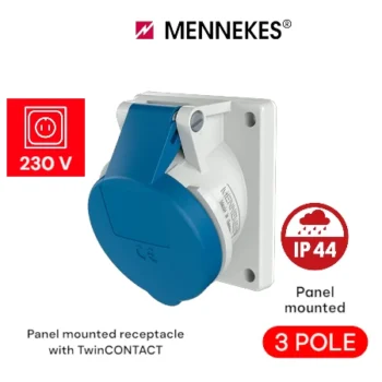 Panel mounted receptacles IP44 angled 16A, 3P, 230V - MENNEKES